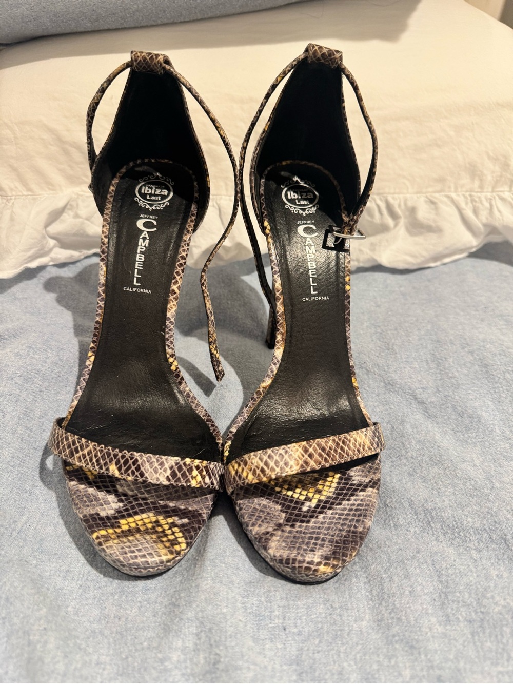 Jeffrey Campbell Snake-Print Ankle-Strap Heels